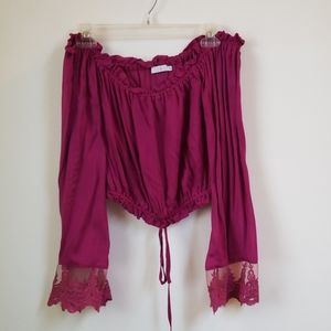 Raspberry off the shoulder bell sleeve crop top